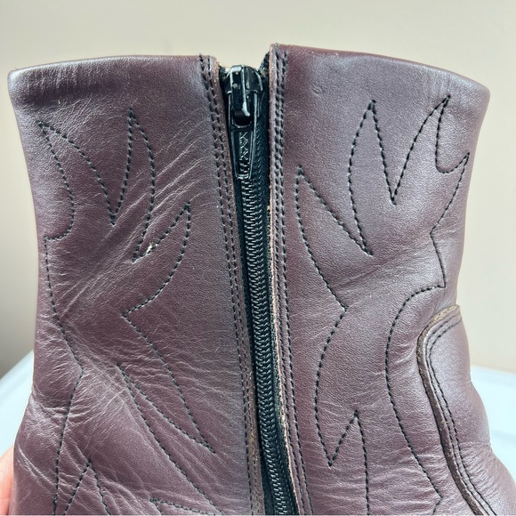 Long Haul Brown Inside Zip Western Leather Embroidered Short Boots Men's 8.5 - Picture 11 of 15